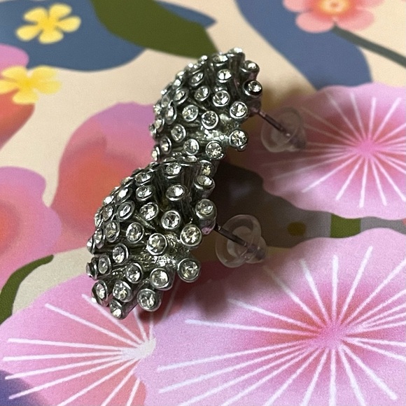 Vintage atomic style silvertone post earrings w/ rhinestones - Picture 2 of 8
